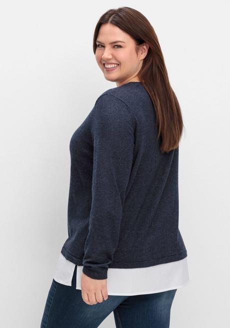 sheego Pullover im Lagenlook, mit Blusenbesatz - tiefblau meliert sheego Exklusivangebot