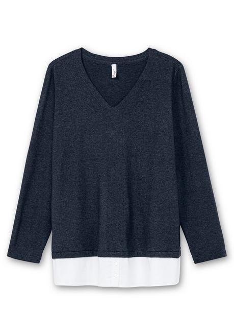 sheego Pullover im Lagenlook, mit Blusenbesatz - tiefblau meliert sheego Exklusivangebot