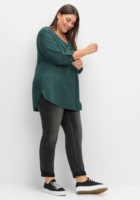 sheego Tunika mit V-Ausschnitt, in strukturierter Optik - tiefgrün sheego Preisnachlass