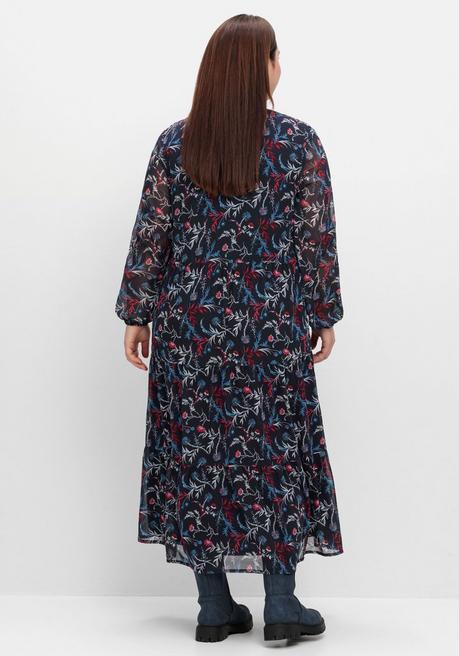 sheego Chiffonkleid in Maxilänge, mit Alloverprint - tiefblau gemustert sheego Saisonschlussverkauf