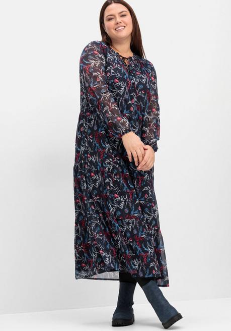 sheego Chiffonkleid in Maxilänge, mit Alloverprint - tiefblau gemustert sheego Saisonschlussverkauf