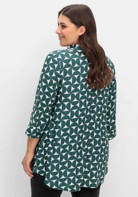 sheego Bedruckte Bluse in schwingender A-Linie - tiefgrün gemustert sheego Cyber Monday