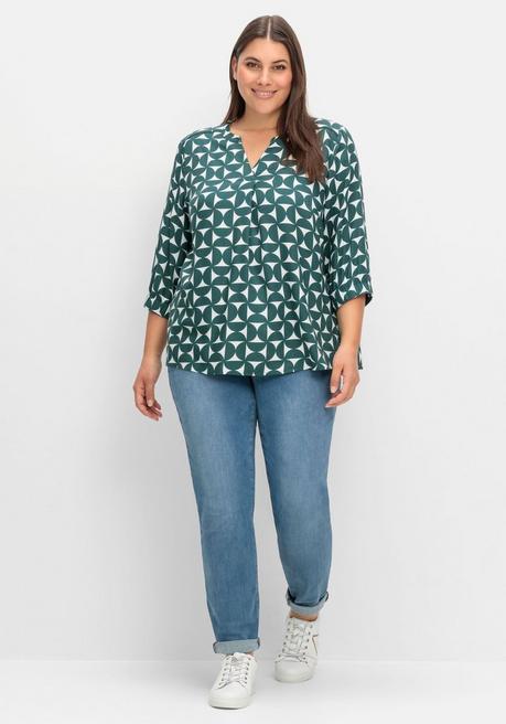 sheego Tunika mit Grafikprint und 3/4-Ärmel - tiefgrün gemustert sheego Weihnachtsangebot