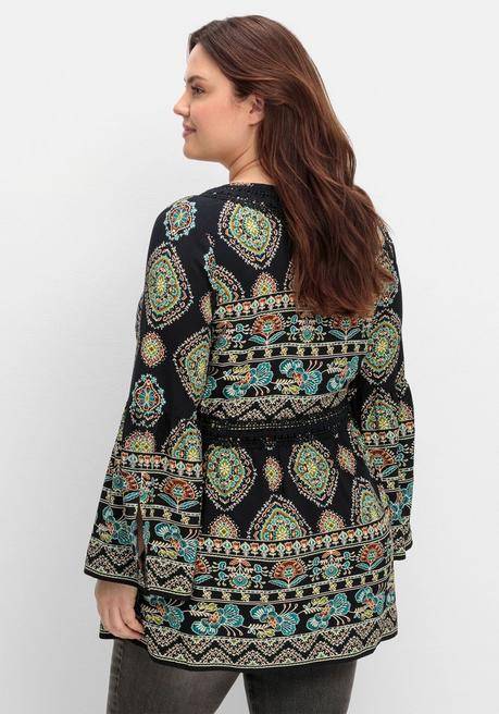 sheego by Joe Browns Longbluse im Ethno-Stil, mit Crochet-Spitze - schwarz gemustert sheego Osterangebot