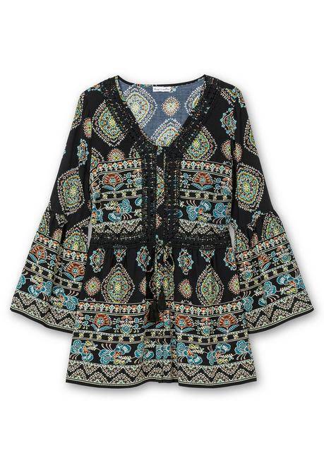 sheego by Joe Browns Longbluse im Ethno-Stil, mit Crochet-Spitze - schwarz gemustert sheego Osterangebot