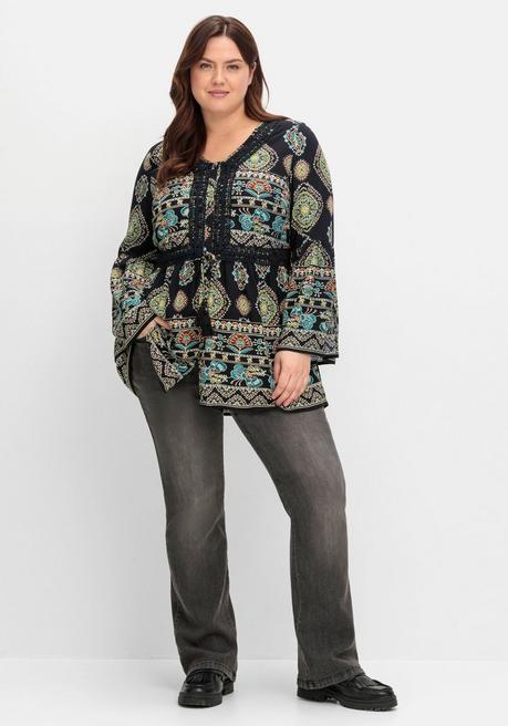 sheego by Joe Browns Longbluse im Ethno-Stil, mit Crochet-Spitze - schwarz gemustert sheego Osterangebot