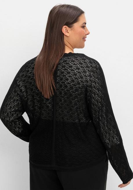 sheego Kurze Ajour-Strickjacke mit Knopfverschluss - schwarz sheego Vatertagsangebot