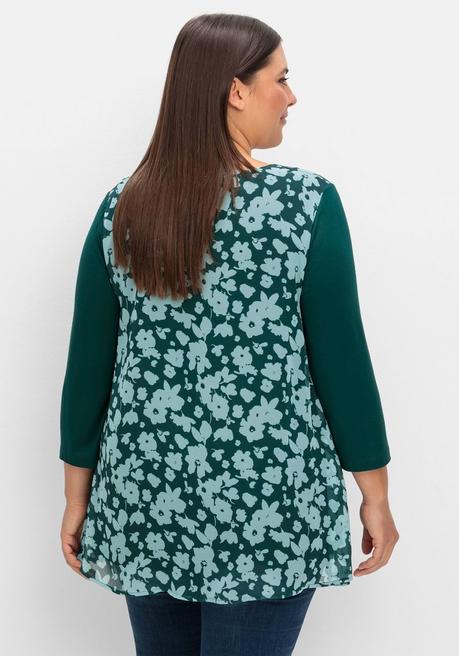 sheego 2-in-1-Blusenshirt mit bedrucktem Chiffon - tiefgrün gemustert sheego Jubiläumsangebot