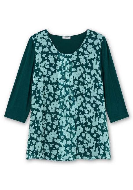 sheego 2-in-1-Blusenshirt mit bedrucktem Chiffon - tiefgrün gemustert sheego Jubiläumsangebot