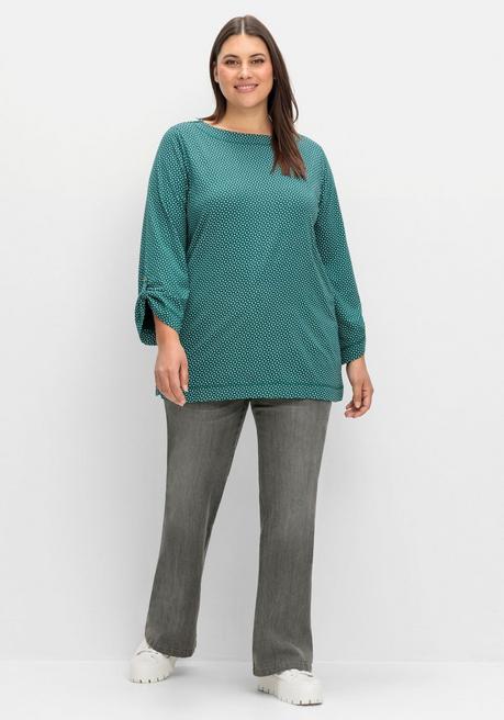 sheego 3/4-Arm-Shirt mit grafischem Minimaldruck - tiefgrün gemustert sheego Lagerräumung