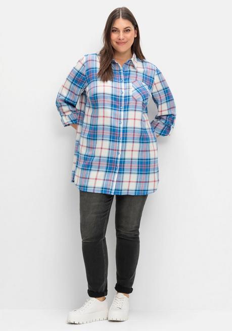 sheego Karierte Longbluse mit Krempelfunktion - offwhite kariert sheego Heißer Verkauf