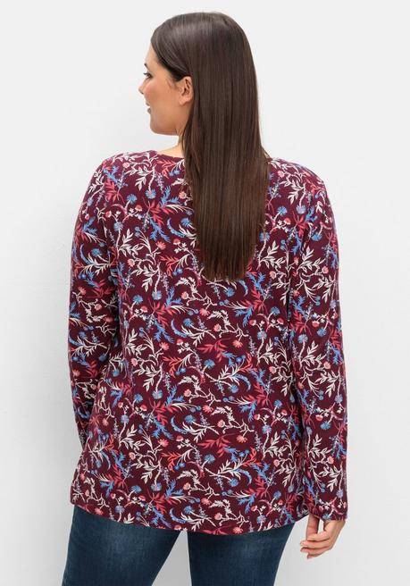 sheego Langarmshirt mit floralem Alloverdruck - weinrot gemustert sheego Online Outlet