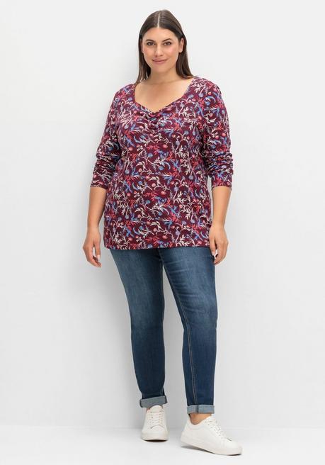 sheego Langarmshirt mit floralem Alloverdruck - weinrot gemustert sheego Online Outlet