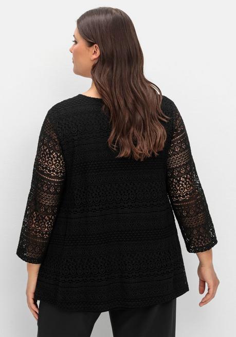 sheego Spitzenshirt in A-Linie und 3/4-Arm - schwarz sheego Exklusive Angebote