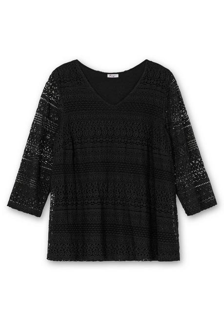 sheego Spitzenshirt in A-Linie und 3/4-Arm - schwarz sheego Exklusive Angebote