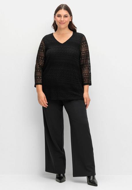 sheego Spitzenshirt in A-Linie und 3/4-Arm - schwarz sheego Exklusive Angebote
