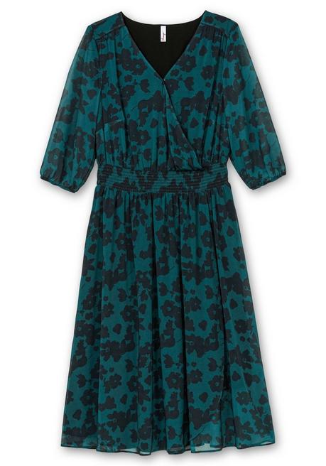 sheego Chiffonkleid in Wickeloptik, mit Alloverprint - tiefgrün gemustert sheego Große Rabatte