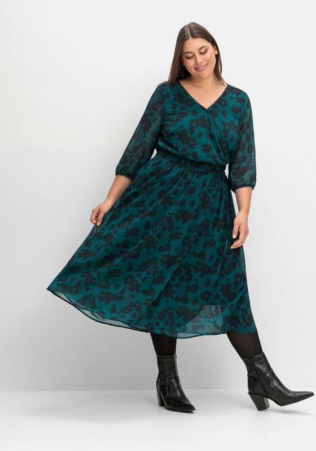 sheego Chiffonkleid in Wickeloptik, mit Alloverprint - tiefgrün gemustert sheego Große Rabatte