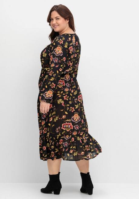 sheego by Joe Browns Midikleid mit Blumendruck und Volant am Saum - schwarz gemustert sheego Neuheiten