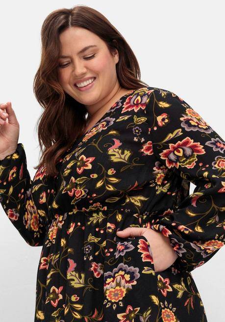 sheego by Joe Browns Midikleid mit Blumendruck und Volant am Saum - schwarz gemustert sheego Neuheiten