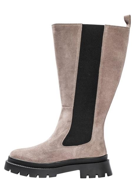 sheego Weitschaft-Lederstiefel mit Stretcheinsatz - taupe sheego Letzter Tag