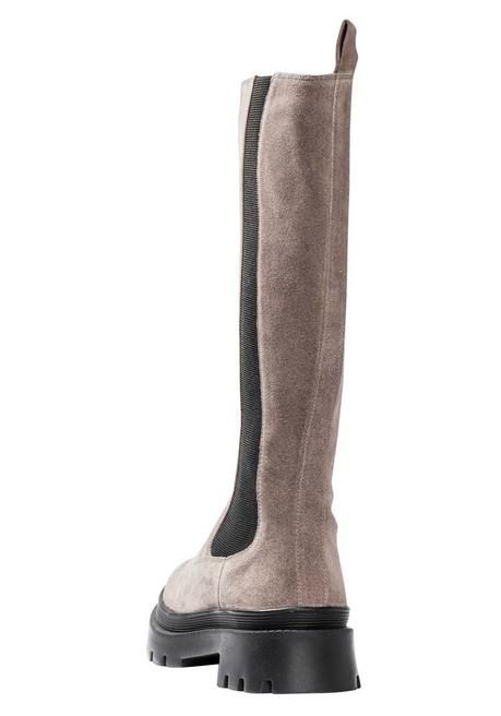 sheego Weitschaft-Lederstiefel mit Stretcheinsatz - taupe sheego Letzter Tag