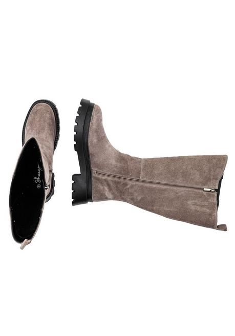 sheego Weitschaft-Lederstiefel mit Stretcheinsatz - taupe sheego Letzter Tag
