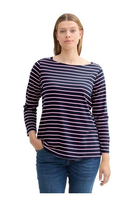 TOM TAILOR Plus Langarmshirt mit Ringeln und U-Boot-Ausschnitt - marine gestreift sheego