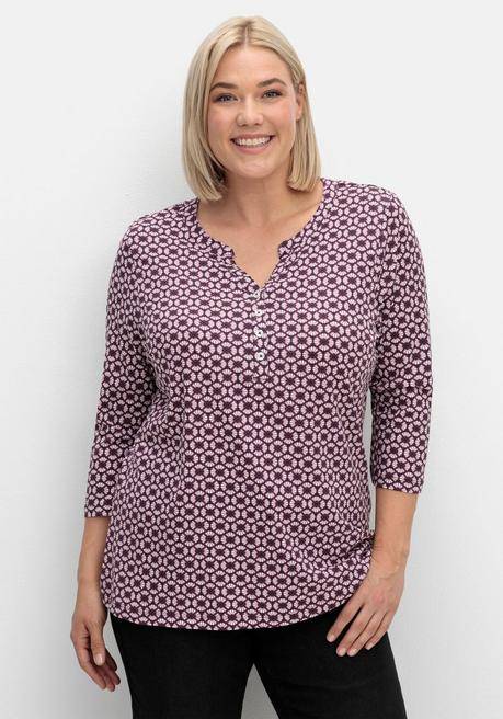 sheego 3/4-Arm-Shirt mit Retro-Alloverdruck - aubergine gemustert sheego