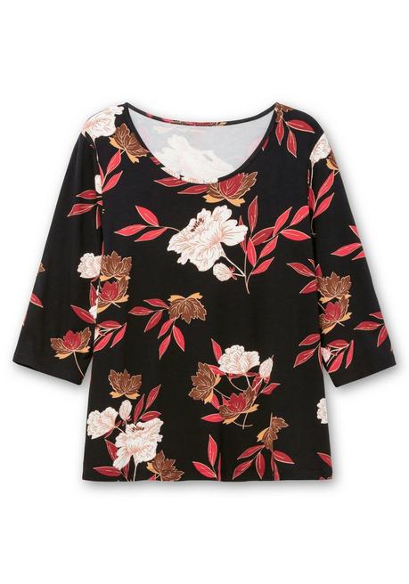 sheego 3/4-Arm-Shirt mit Blumenprint, aus Viskosejersey - rot gemustert sheego Riesige Rabatte