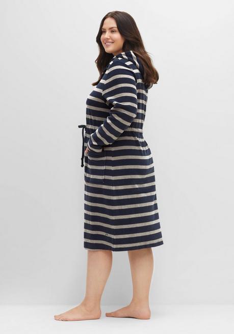 sheego Bademantel mit Streifen, in leichter Frottee-Qualität - marine-grau sheego 2025