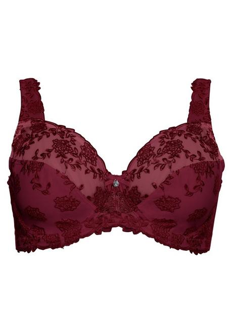 sheego Bügel-BH mit Stickereispitze und Mesh-Einsätzen - weinrot sheego Günstiger Verkauf