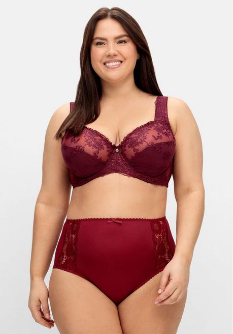 sheego Bügel-BH mit Stickereispitze und Mesh-Einsätzen - weinrot sheego Günstiger Verkauf