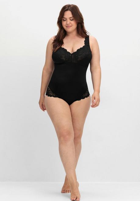 sheego Body in Satinoptik, mit Spitze - schwarz sheego Fabrik Onlineshop