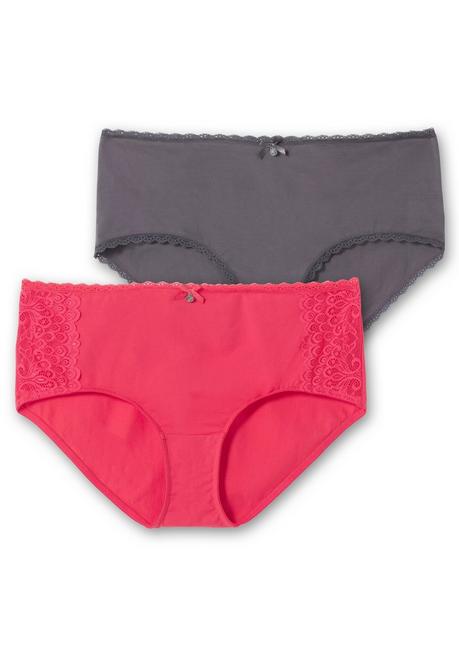 sheego Doppelpack Pantys mit hoher Taille und Spitzendetails - graphit+orchidee sheego Sonderangebot