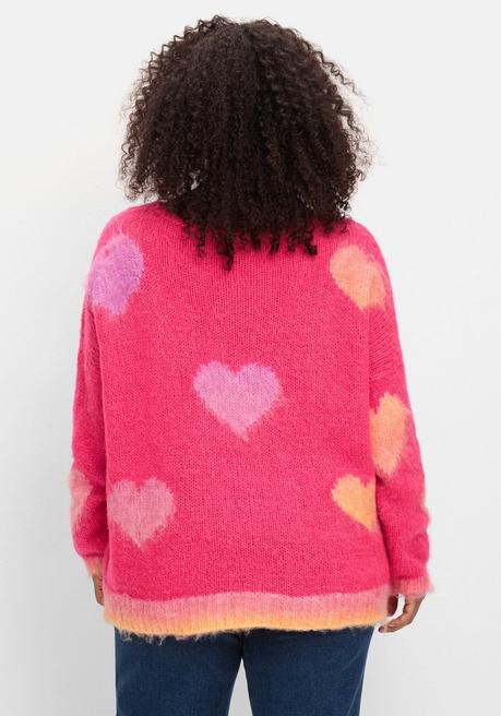 sheego loves miss goodlife Strickpullover mit Herz-Intarsien, im Oversized-Schnitt - pink gemustert sheego Super Sparpreis