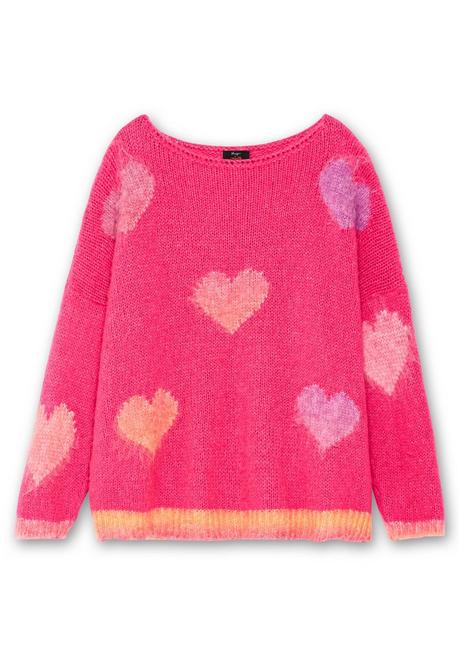 sheego loves miss goodlife Strickpullover mit Herz-Intarsien, im Oversized-Schnitt - pink gemustert sheego Super Sparpreis