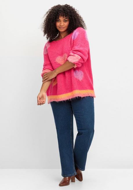 sheego loves miss goodlife Strickpullover mit Herz-Intarsien, im Oversized-Schnitt - pink gemustert sheego Super Sparpreis