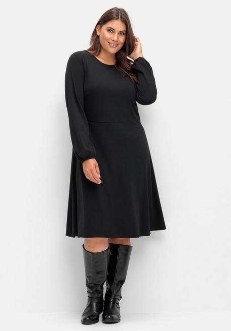sheego Kleid aus Interlock, mit ausgestelltem Rock - schwarz sheego