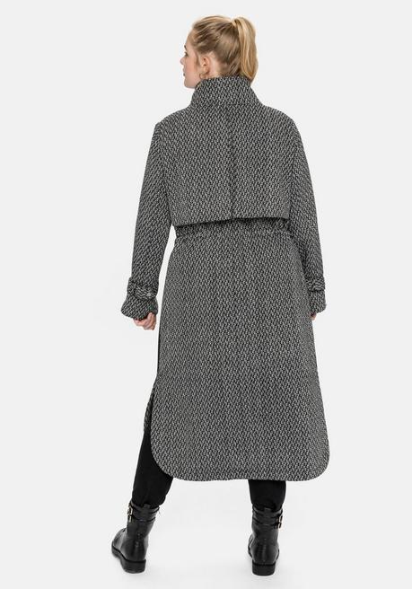 sheego Mantel im Cargo-Stil, mit Stehkragen und Tunnelzug - schwarz-weiß sheego Kostenlose Rückgabe