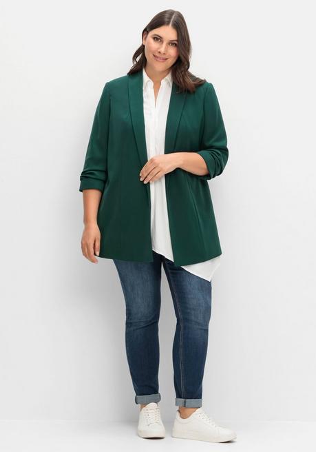 sheego Langer Blazer mit Schalkragen und gerafftem 3/4-Arm - tiefgrün sheego Letzte 2 Tage