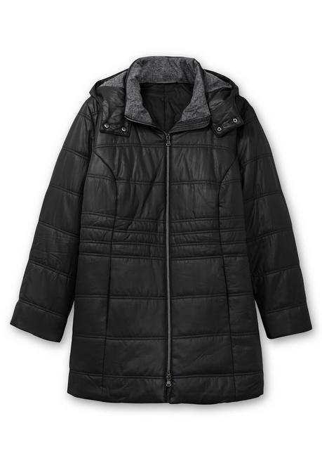 sheego Steppjacke mit Kapuze und Flanell-Details - schwarz sheego Bis zu 60% Rabatt