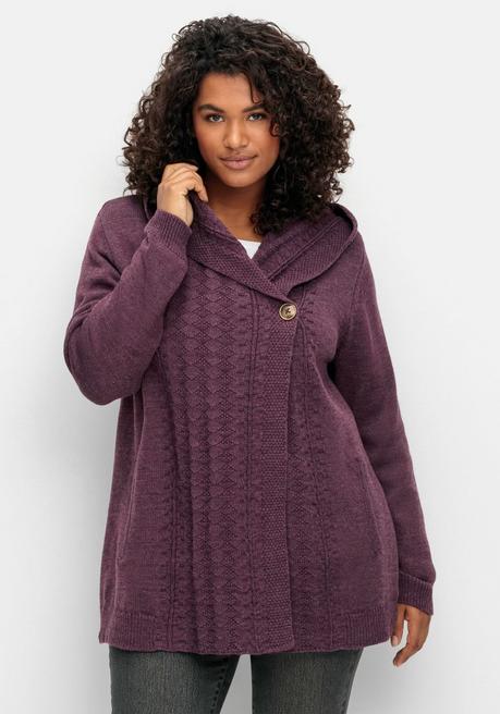 sheego by Joe Browns Cardigan mit Kapuze und Knopfverschluss - brombeer sheego