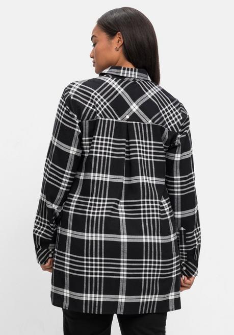 sheego Karierte Hemdbluse in Longform - schwarz kariert sheego Nur für heute