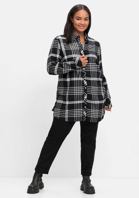 sheego Karierte Hemdbluse in Longform - schwarz kariert sheego Nur für heute