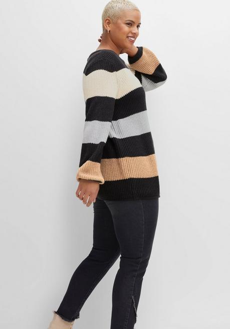sheego Pullover mit Blockstreifen, in Perlfangstruktur - schwarz gemustert sheego Vierteljährliche Förderung