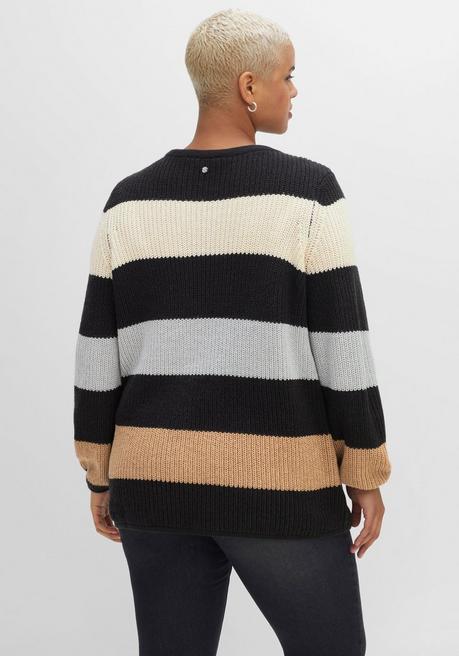 sheego Pullover mit Blockstreifen, in Perlfangstruktur - schwarz gemustert sheego Vierteljährliche Förderung