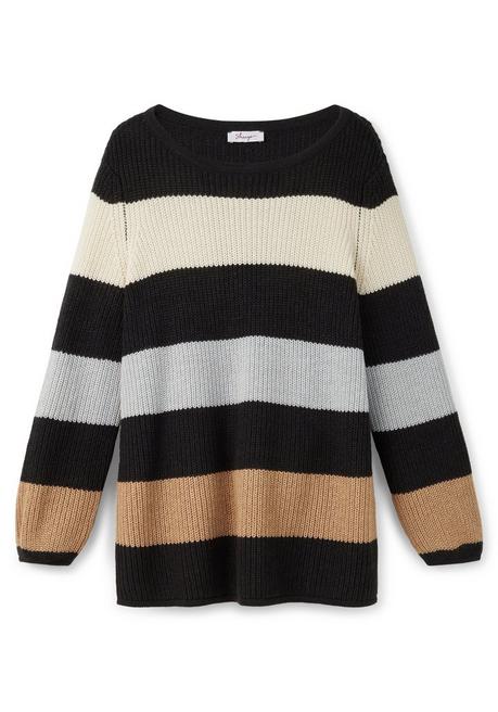 sheego Pullover mit Blockstreifen, in Perlfangstruktur - schwarz gemustert sheego Vierteljährliche Förderung