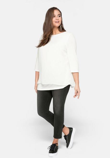 sheego Blusenshirt in leichter A-Linie mit Zipfelsaum - offwhite sheego Super Rabatt