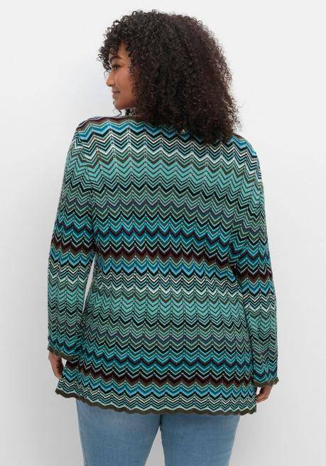 sheego Strickjacke mit Trompetenärmeln, im Zickzackmuster - dunkeloliv gemustert sheego Fabrikladen